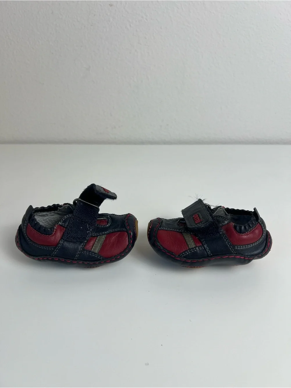 Umi Tadpole Leather Baby‎ Shoes Navy Red First Walker Hook Loop US 2.5